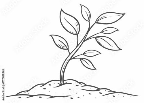 Vector illustration of a young sprout emerging from the soil a simple linear drawing suitable for nature or eco concepts.