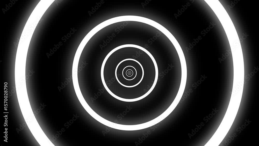 Animated hypnotic tunnel with white circle . Stripes optical illusion three dimensional geometrical wormhole shape pattern motion graphics. Optical Illusion Tunnel – Hypnotic Spiral Motion