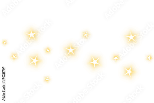 Gold sparkle stars with glowing light effect isolated on transparent background. Celebration glitter sparkles. Glitter effect. Magic sparks, starlight lens flare. Shine glow festive design elements