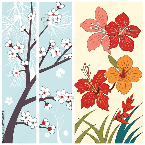 vector set of four floral panels representing each seamless floral background