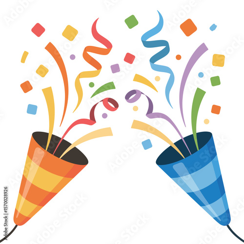 Colorful Party Poppers with Confetti and Streamers