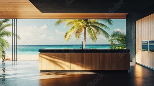 Modern kitchen with ocean view