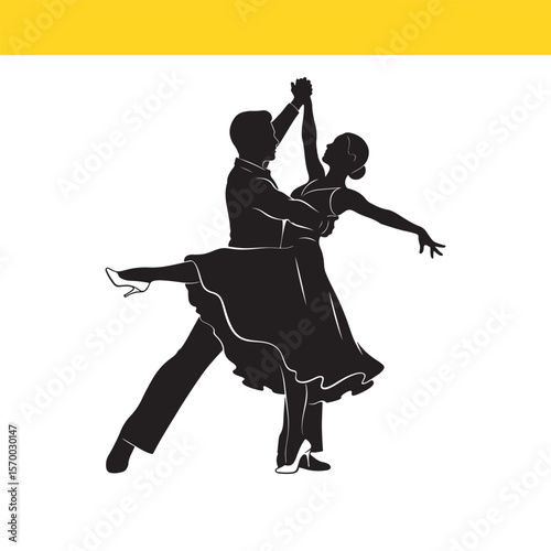Elegant Ballroom Dance Couple Silhouette Graceful Movement and Passionate Embrace