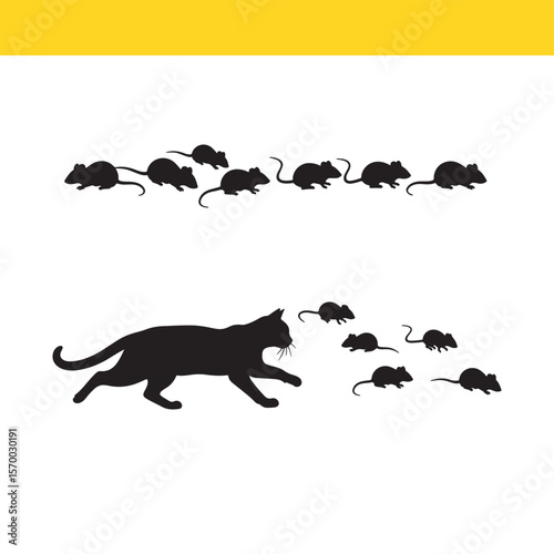 Silhouette of a Cat Hunting Mice A Predator and Prey Illustration