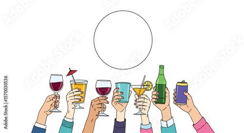 Celebrating friendship and good times with cheers and drinks in hand raising glasses together