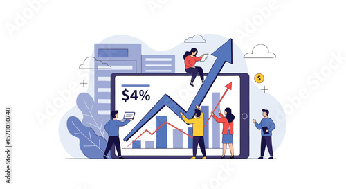 Business growth and financial investment success concept with people analyzing data and charts