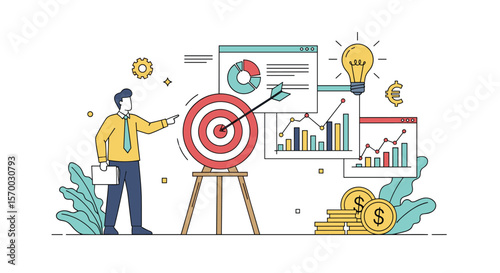 Strategic business planning achieving financial goals through data analysis and market research for company growth