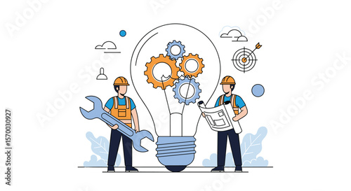 Innovative engineering solutions team collaboration driving mechanical progress and business growth strategy