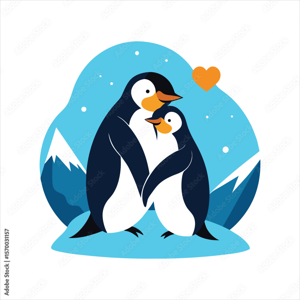 Fototapeta premium Penguin Love in Snowy Nature Art