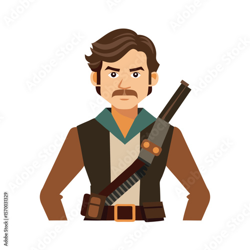 Smirking rebel with bullets slung and wild west attitude Vector illustration