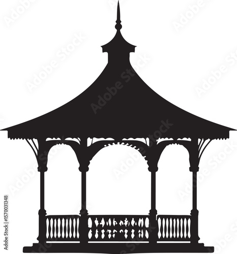 Gazebo Silhouette Vector Illustration on Transparent Background