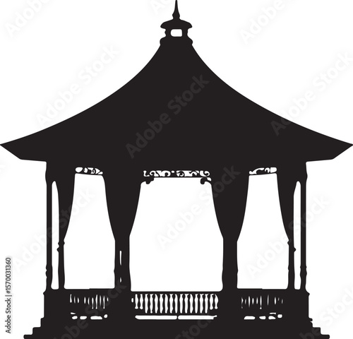 Gazebo Silhouette Vector Illustration on Transparent Background