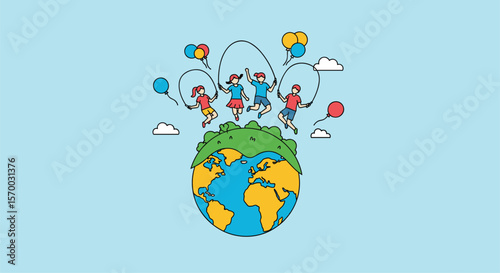 Children happily connecting around the world illustrating global unity and friendship among young people