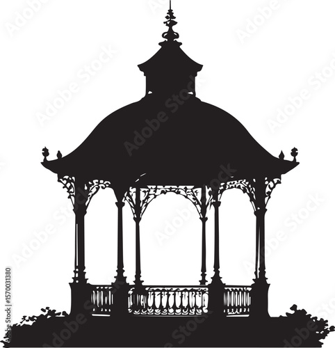 Gazebo Silhouette Vector Illustration on Transparent Background