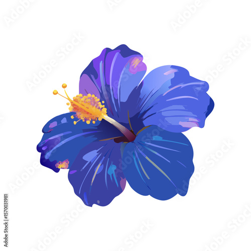 Vibrant Blue Hibiscus Flower Digital Art Print Botanical Illustration