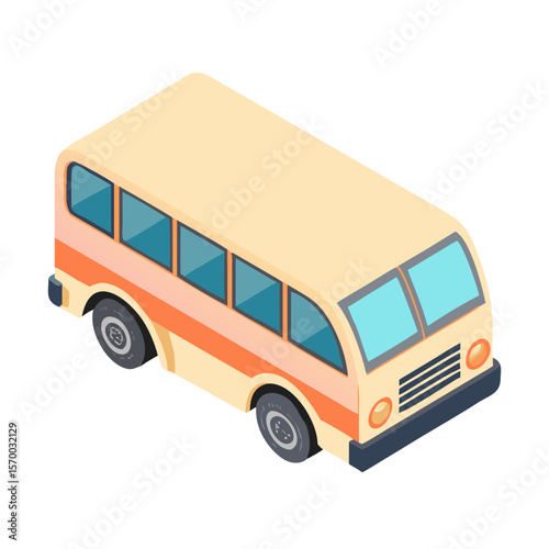 Isometric Retro Bus Vintage Vehicle Illustration for Transportation Design