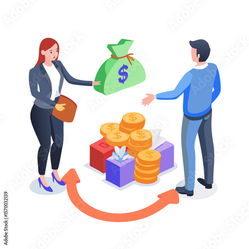 Financial Transaction Secure Money Exchange Illustration