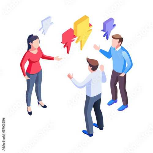 Navigating Conflict An Isometric Illustration of Workplace Disagreement and Communication Breakdown