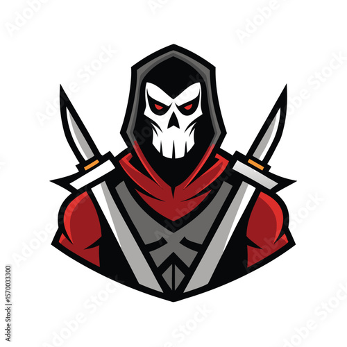 Masked warrior with skull armor and sharp dangerous dagger Vector illustration