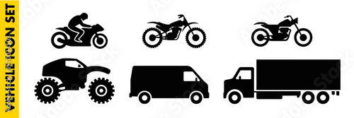 Silhouettes of vehicles including motorcycle truck dirt bike and van for transportation theme