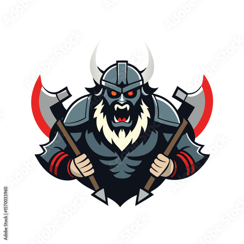 Norse berserker with dual axes roaring battle expression Vector illustration