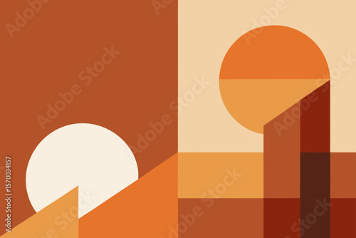Abstract Sun and Hills with Terracotta and Beige Colors
