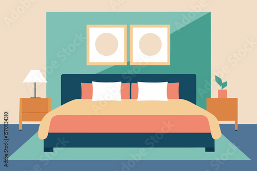 Bed with Pillows in Soft Room Light Scene