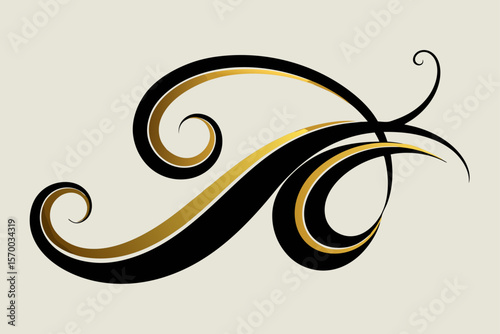 Elegant Black and Gold Line Swirl Abstract