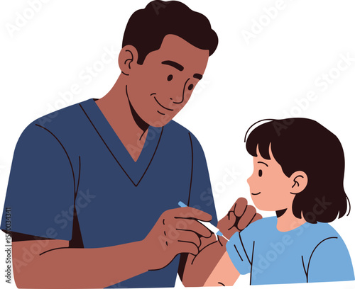 A healthcare professional administering a vaccine injection to a young child.