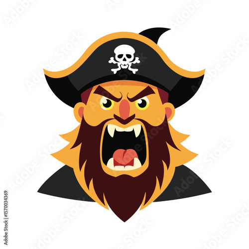 Pirate captain with skull hat gold tooth and aggressive pose Vector illustration