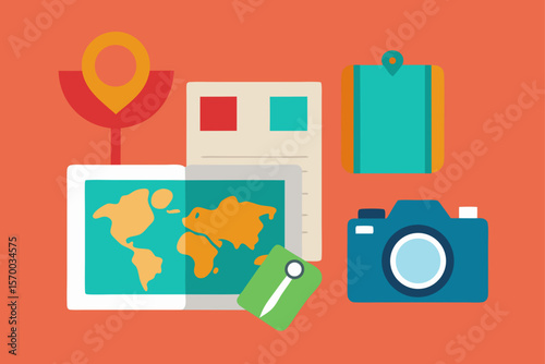 Camera Map and Notebook Travel Planning Flatlay