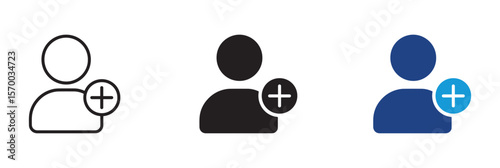 Following icon symbol set , Add new user icon set. Person profile avatar with plus. Add user profile icon.  Vector illustration.