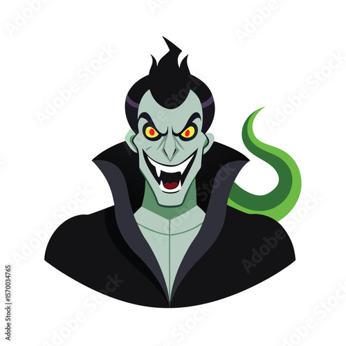 Evil villain with snake tattoos poison theme and dark aura Vector illustration