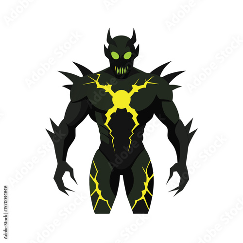 Radioactive mutant glowing veins and torn suit aggressive Vector illustration