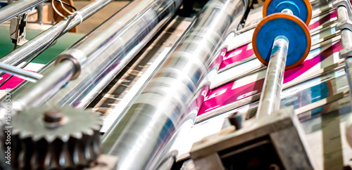 Printing at high speed on offset machine. Label, Rolled Up, Printing Out, Group of Objects, Merchandise