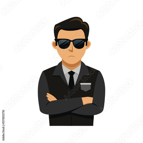 Security guard with arms folded and dark glasses tough look Vector illustration