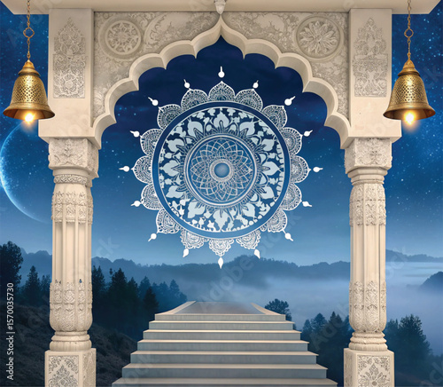 Asian religious architecture: ancient mosques at night and morning, showcasing cultural landmarks