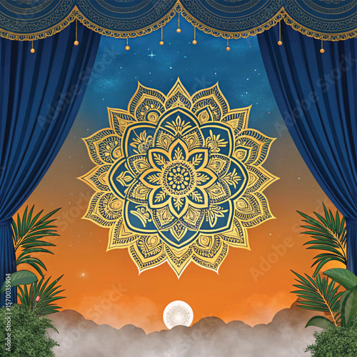 Abstract floral vector background with ornate mandala pattern and vintage decorative elements