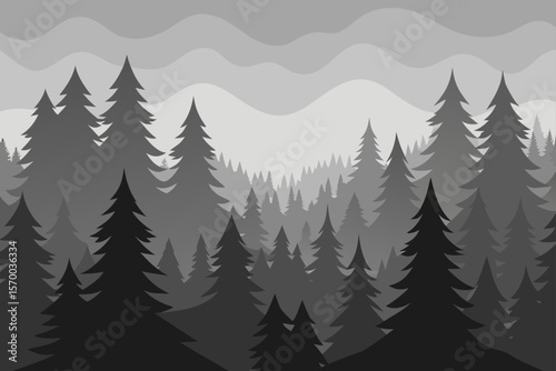 Foggy Pine Forest in Monochrome