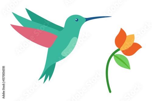 Hummingbird Hovering Near Flower Watercolor Style