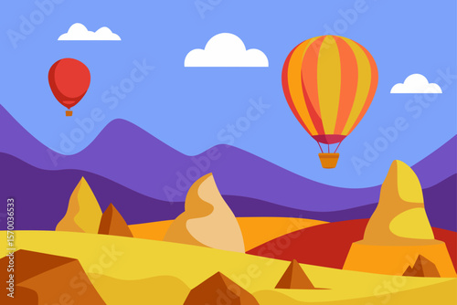 Hot Air Balloons Flying Over Cappadocia Landscape
