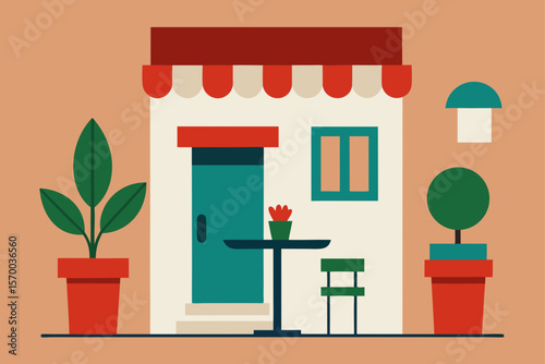 Italian Street Cafe with Flower Pots