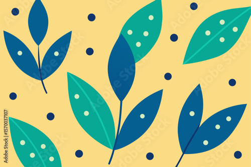 Hand Drawn Organic Leaves and Dots Pattern