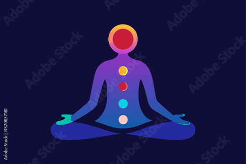 Meditating Person with Glowing Chakras and Aura