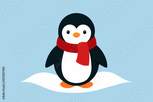 Penguin with Scarf in Snow Winter Poster