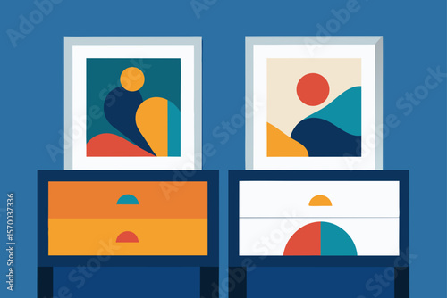 Abstract Prints Above Bedside Table Decor