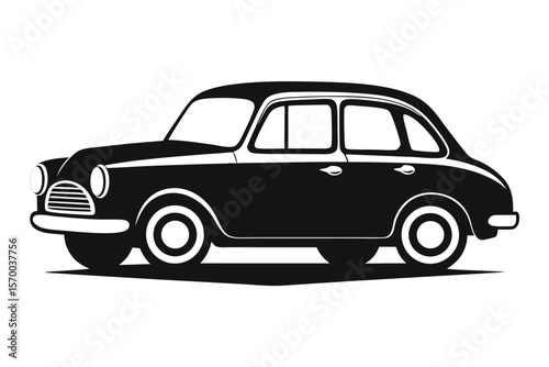 Vintage Car Side View Illustration Monochrome Art