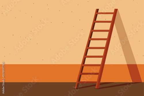Vintage Wooden Ladder Leaning Against Textured Wall