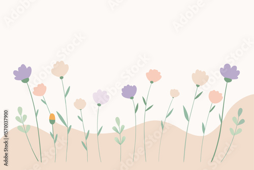 Wildflower Field in Soft Pastel Watercolor Background
