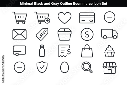 Minimal Black and Gray Outline Ecommerce Icon Set